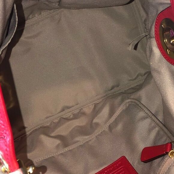 COACH Luxe Hadley Tumbled Red Leather Oversized Carry-On Shoulder Bag Satchel - Picture 8 of 15